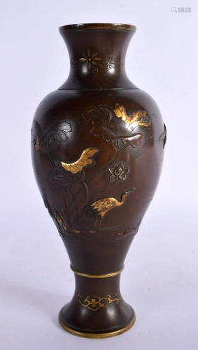 A 19TH CENTURY JAPANESE MEIJI PERIOD BRONZE VASE decorated i...