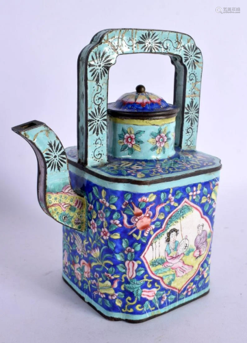 A 19TH CENTURY CHINESE CANTON ENAMEL TEAPOT AND COVER bearin...