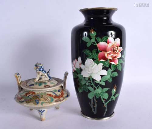 A JAPANESE TAISHO PERIOD CLOISONNE ENAMEL VASE together with...