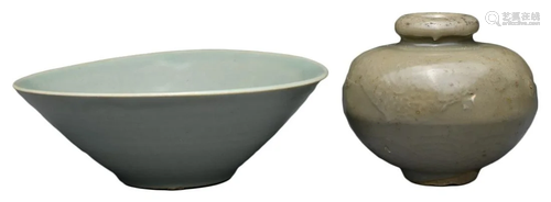 TWO CHINESE CELADON ITEMS, YUAN DYNASTY