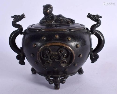 A RARE 17TH/18TH CENTURY CHINESE BRONZE CENSER AND COVER Kan...