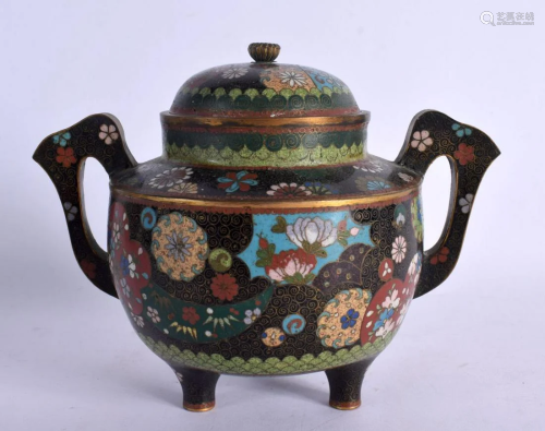 A 19TH CENTURY JAPANESE MEIJI PERIOD TWIN HANDLED CLOISONNE ...