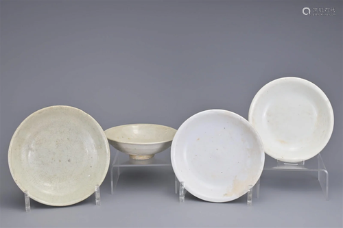 FOUR CHINESE WHITE-GLAZED CERAMIC DISHES