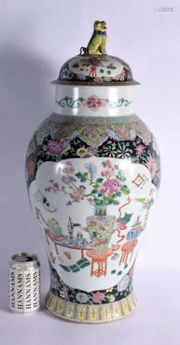A LARGE EARLY 20TH CENTURY CHINESE FAMILLE NOIRE VASE AND CO...