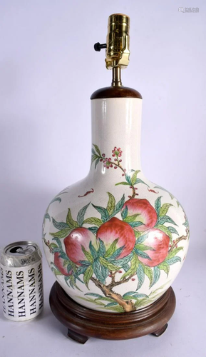 A CHINESE PORCELAIN POMEGRANATE VASE converted to a lamp. 46...