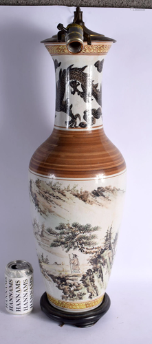 A LARGE EARLY 20TH CHINESE PORCELAIN VASE converted to a lam...