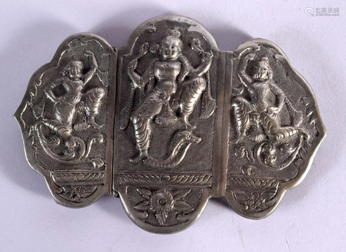 AN ANTIQUE INDIAN WHITE METAL BUCKLE. 53 grams. 7 cm x 10 cm...