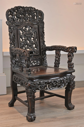 A CHINESE HARDWOOD ARMCHAIR, 19TH CENTURY