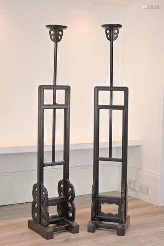 PAIR OF CHINESE HARDWOOD EXTENDABLE LANTERN STANDS, 19/20TH ...