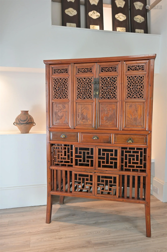 A CHINESE ELM WOOD KITCHEN CABINET, NINGBO, ZHEJIANG PROVINC...