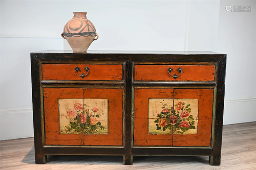 A SINO TIBETAN HAND-PAINTED WOODEN SIDEBOARD, 20TH CENTURY