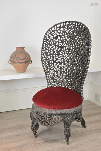 AN ANGLO-INDIAN CARVED HARDWOOD CHAIR, 19TH CENTURY