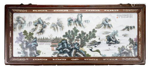 A LARGE CHINESE FRAMED PORCELAIN TILE, 20TH CENTURY