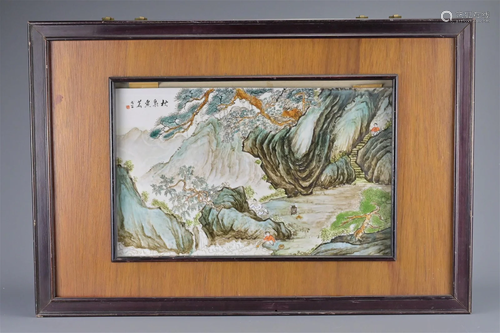 A CHINESE FRAMED PORCELAIN TILE, 20TH CENTURY