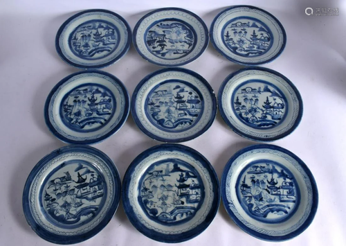 A SET OF NINE 19TH CENTURY CHINESE BLUE AND WHITE PORCELAIN ...