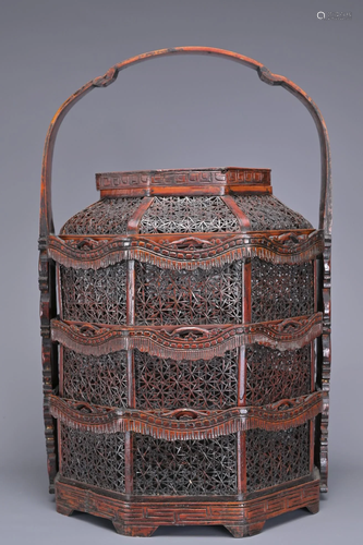 A CHINESE FOUR TIER WEDDING DOWRY BASKET CONTAINER, EARLY 20...