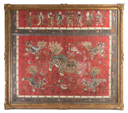 A LARGE CHINESE FRAMED EMBROIDERY, 19TH CENTURY