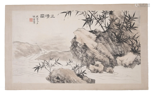 A CHINESE INK ON PAPER OF BAMBOO LANDSCAPE