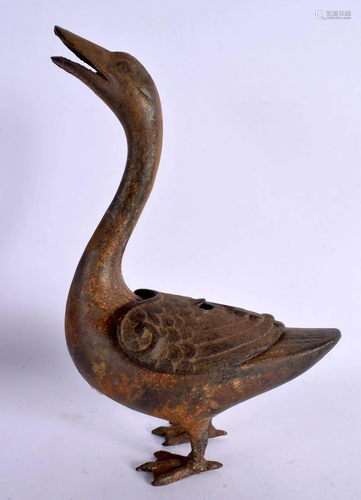 AN EARLY 20TH CENTURY JAPANESE MEIJI PERIOD IRON DUCK CENSER...