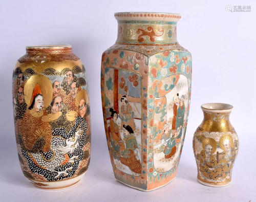 THREE EARLY 20TH CENTURY JAPANESE MEIJI PERIOD SATSUMA VASES...