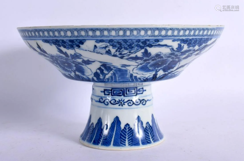 A RARE 19TH CENTURY CHINESE BLUE AND WHITE PORCELAIN TAZZA Q...