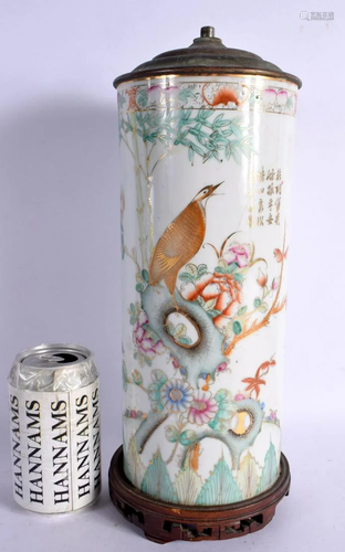 A CHINESE REPUBLICAN CYLINDRICAL PORCELAIN VASE painted with...