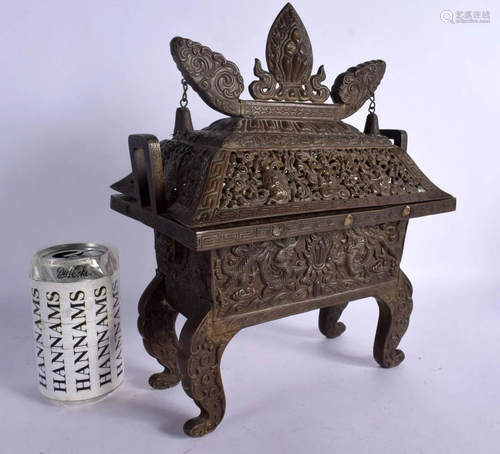 A 19TH CENTURY TIBETAN MIXED METAL BRONZE CENSER AND COVER d...