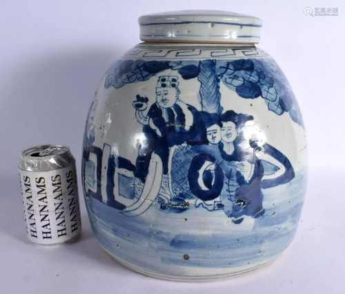 A CHINESE BLUE AND WHITE PORCELAIN GINGER JAR AND COVER 20th...