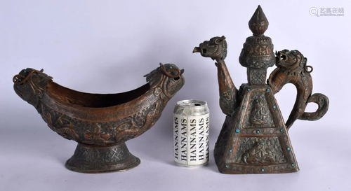 TWO 19TH CENTURY TIBETAN COPPER ALLOY VESSELS one jewelled w...