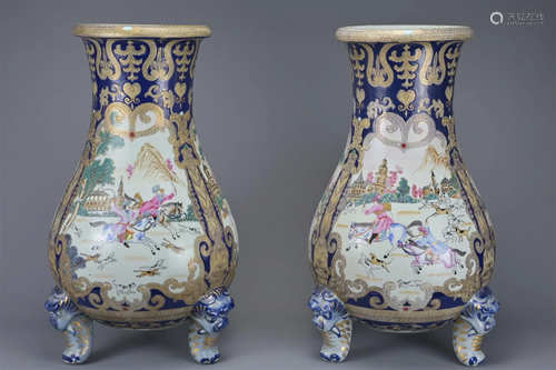 LARGE PAIR OF CONTINENTAL PORCELAIN VASES, 20TH CENTURY