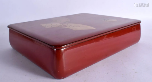 A JAPANESE TAISHO PERIOD RED LACQUERED BOX AND COVER. 24 cm ...