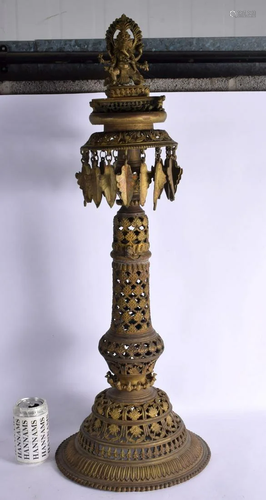 A LARGE 19TH CENTURY INDIAN BRONZE TEMPLE GANESH INCENSE BUR...