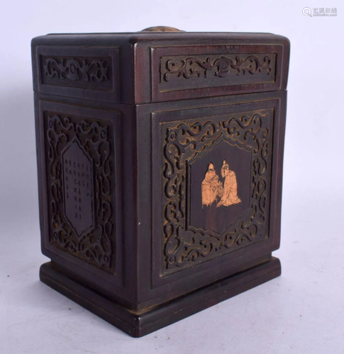 AN EARLY 20TH CENTURY CHINESE CARVED WOOD BOX AND COVER Late...