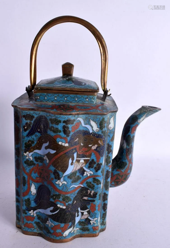 AN EARLY 20TH CENTURY CHINESE CLOISONNE ENAMEL TEAPOT AND CO...