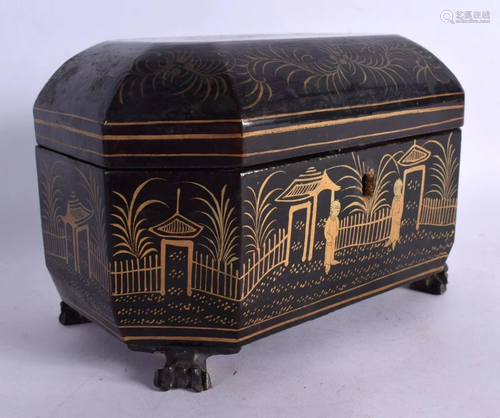 A MID 19TH CENTURY CHINESE BLACK LACQUERED TEA CADDY Qing. 1...