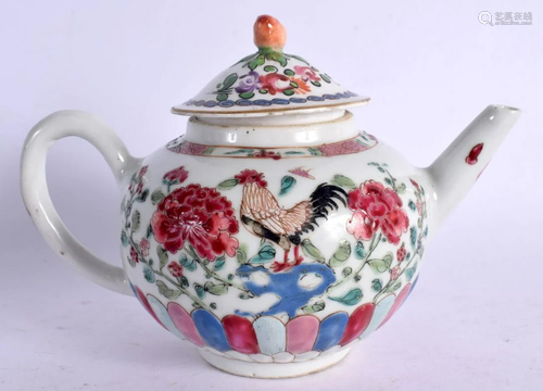 AN 18TH CENTURY CHINESE EXPORT FAMILLE ROSE TEAPOT AND COVER...