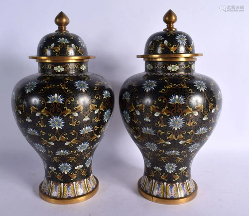 A PAIR OF EARLY 20TH CENTURY CHINESE CLOISONNE ENAMEL VASES ...