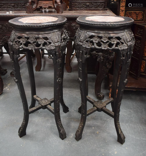 A PAIR OF 19TH CENTURY CHINESE CARVED HARDWOOD MARBLE INSET ...