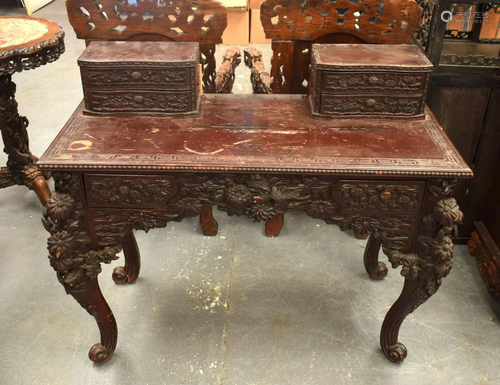 AN EARLY 20TH CENTURY JAPANESE MEIJI PERIOD CARVED WOOD DESK...