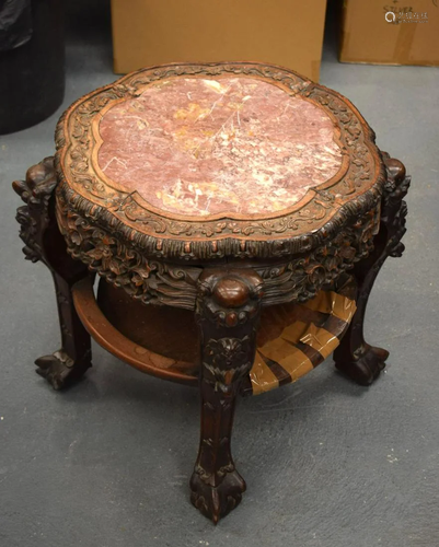 A LARGE 19TH CENTURY CHINESE HARDWOOD MARBLE INSET STAND Qin...