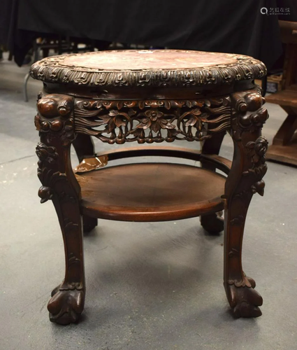 A LARGE 19TH CENTURY CHINESE HARDWOOD MARBLE INSET STAND Qin...