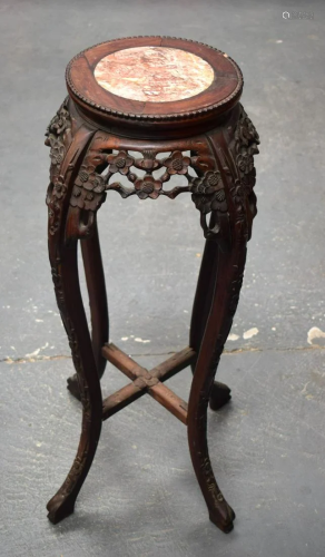A LARGE 19TH CENTURY CHINESE CARVED MARBLE INSET HARDWOOD ST...