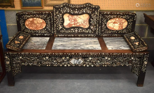 A 19TH CENTURY CHINESE MOTHER OF PEARL INLAID MARBLE COUCH d...