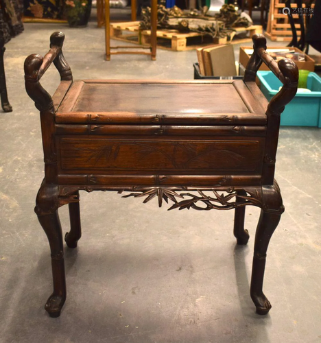 A 19TH CENTURY CHINESE CARVED HARDWOOD RECTANGULAR SEAT. 65 ...