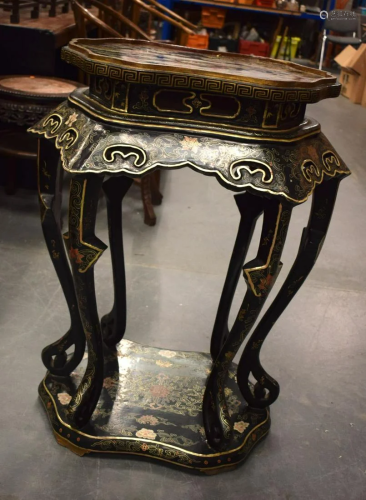 AN UNUSUAL 19TH CENTURY CHINESE BLACK LACQUERED OCTAGONAL TA...