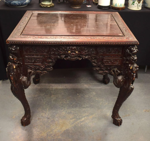 A 19TH CENTURY JAPANESE MEIJI PERIOD CARVED WOOD DRAGON DESK...