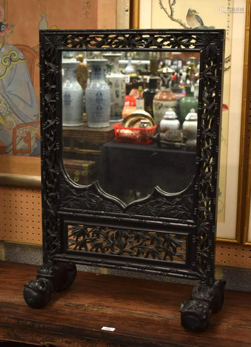 A 19TH CENTURY CHINESE HARDWOOD MIRROR