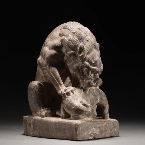 A Chinese Carved Stone Felines Group