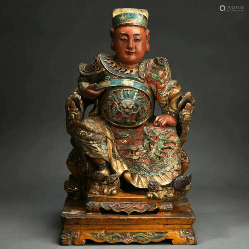 A Chinese Polychrome Painted Wooden Figure