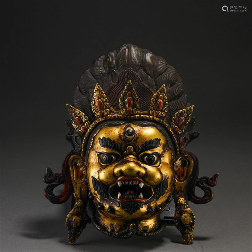 A Tibetan Bronze-gilt Mask